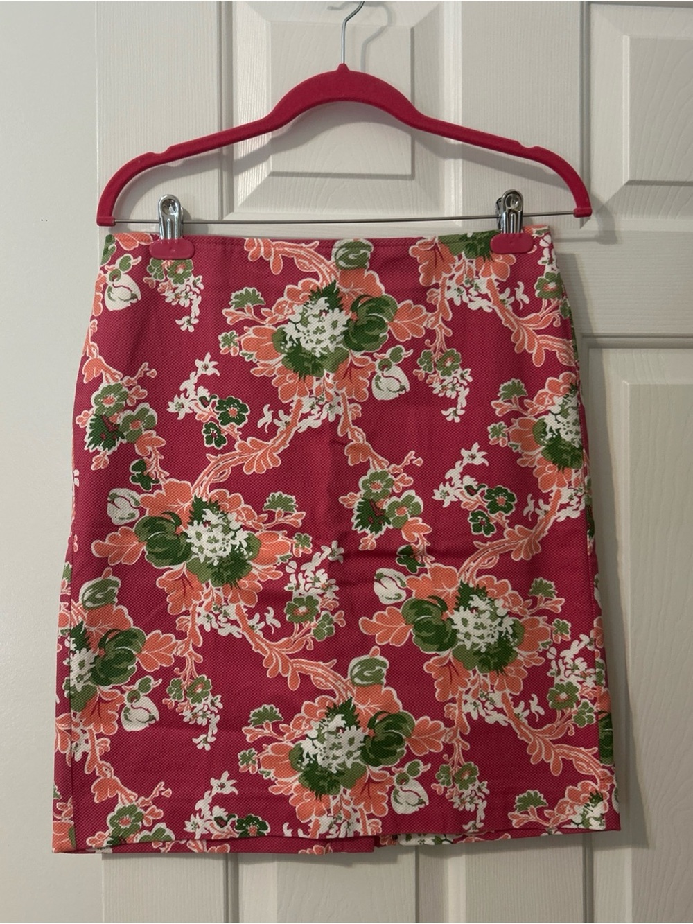 Talbots Womens Floral Vine Print Pencil Skirt Pink Woven Cotton Stretch Size 8P